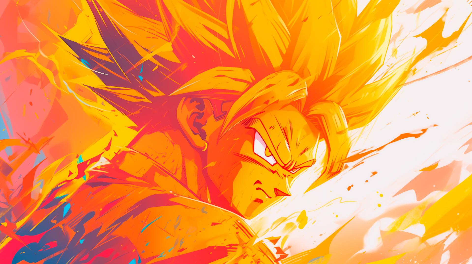Dynamic HD wallpaper featuring Goku in Super Saiyan form from Dragon Ball Z, showcasing powerful energy and vibrant colors in an explosive anime style.