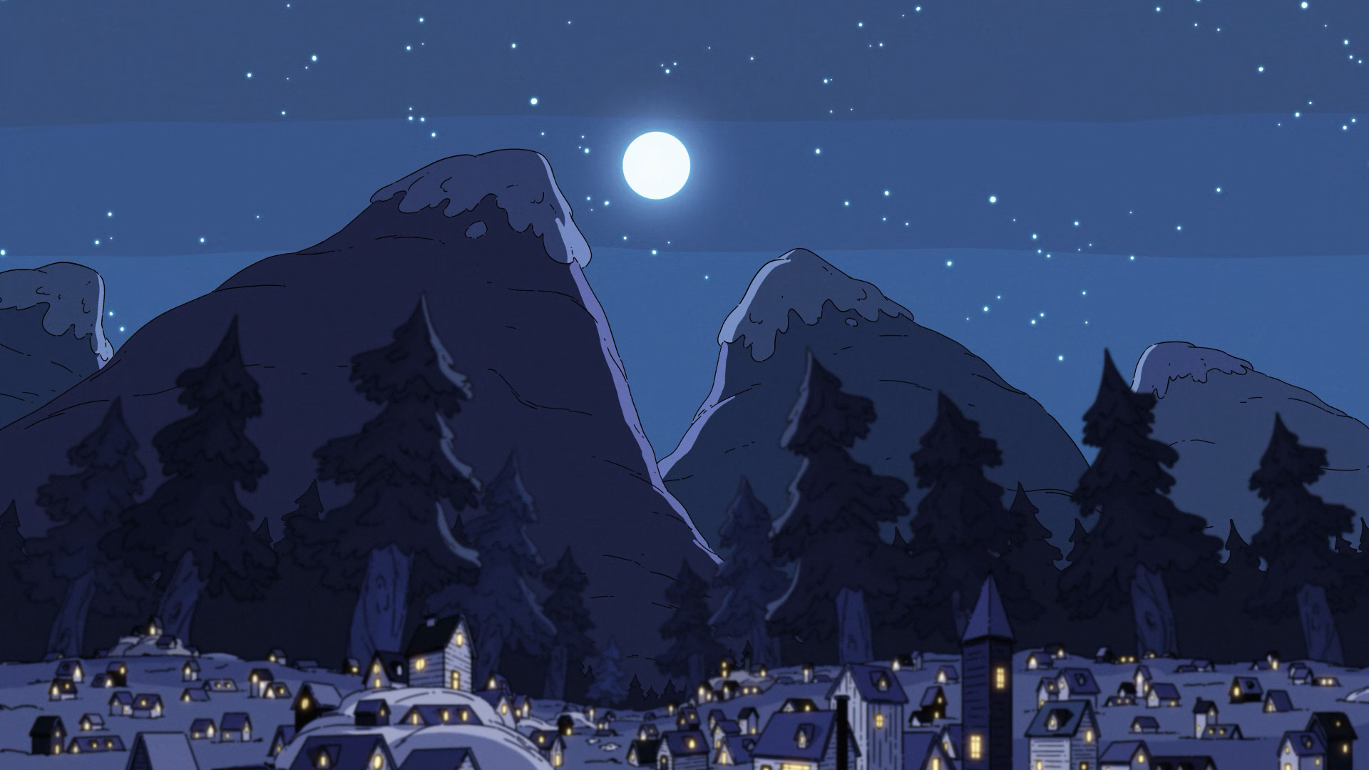 Hilda-Inspired Moonlit Mountains HD Wallpaper