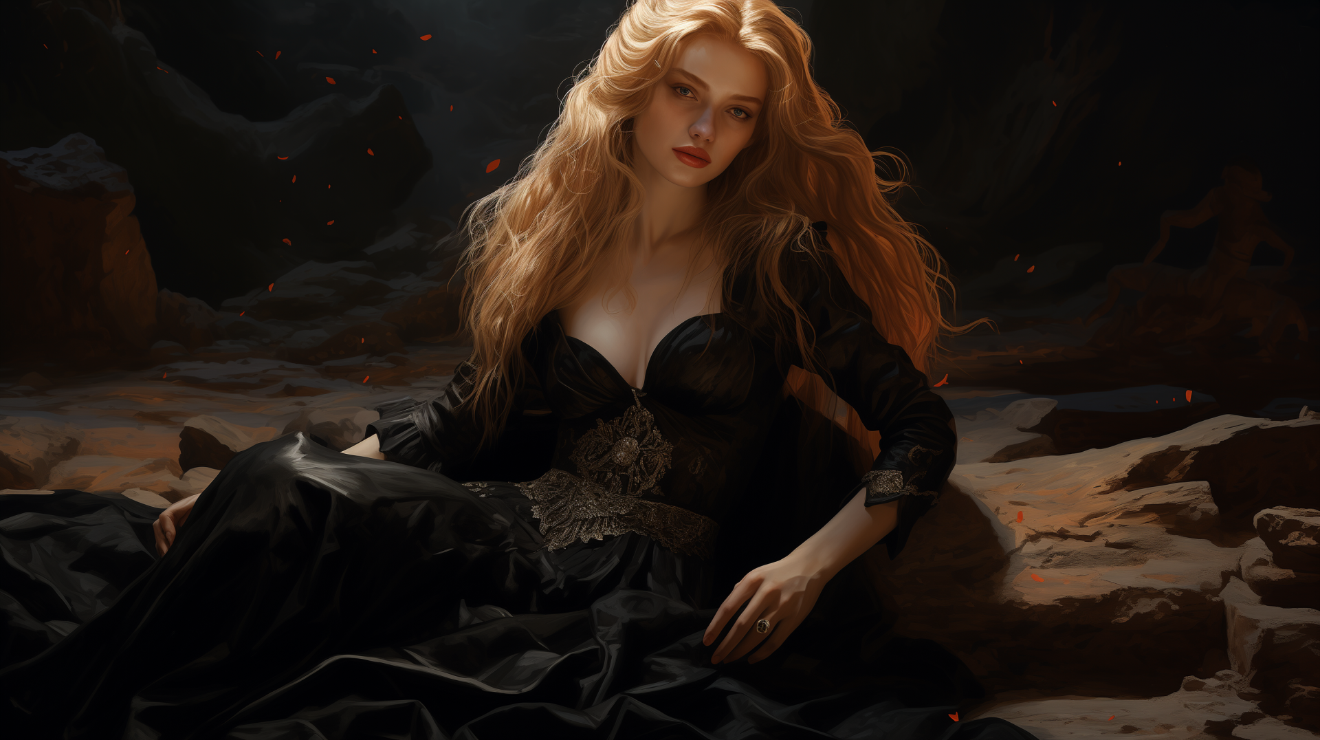 Download Blond Lady Black Dress AI Art HD Wallpaper
