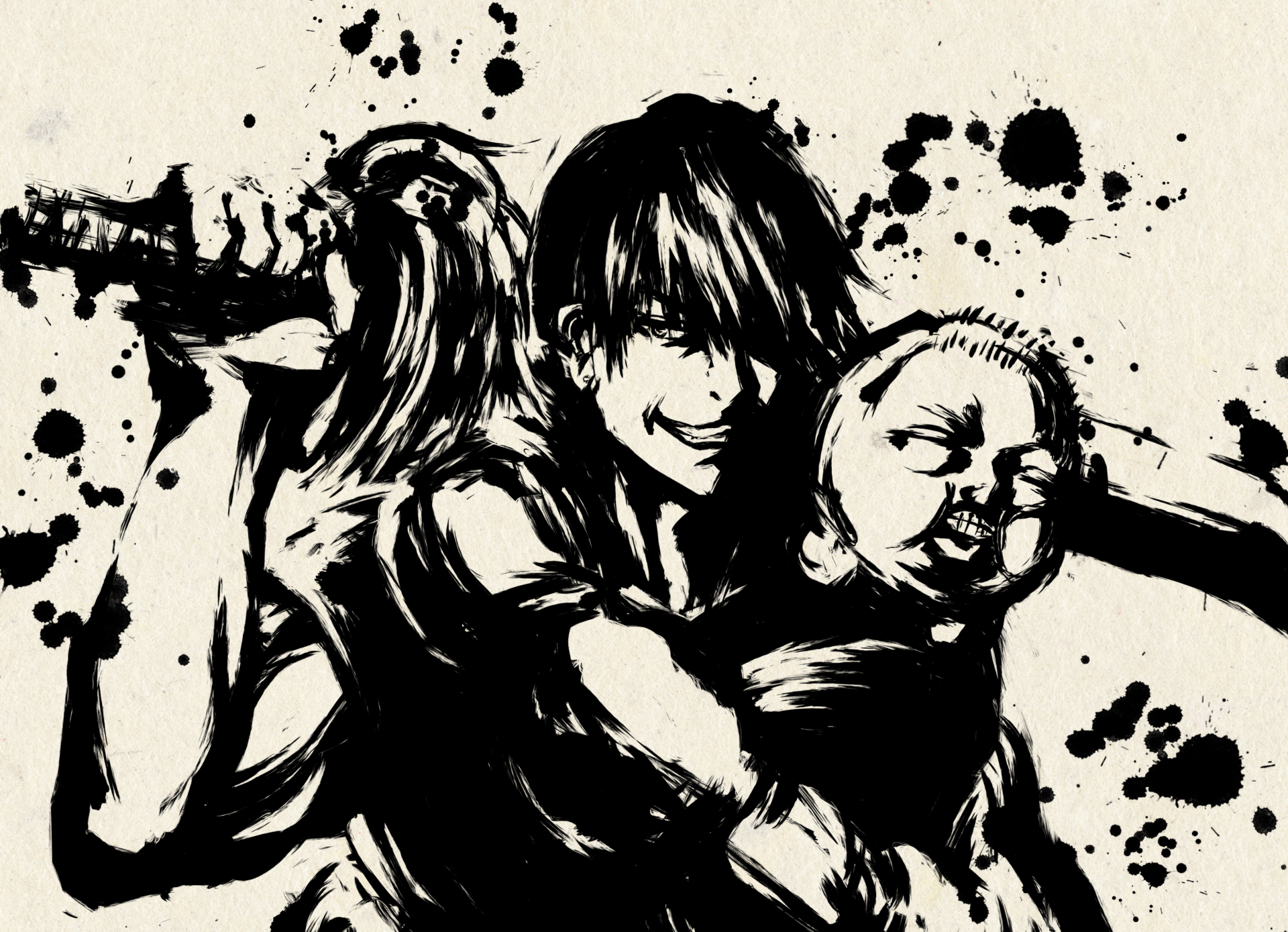 4K Ultra HD anime wallpaper featuring Toji Fushiguro from Jujutsu Kaisen in dynamic black ink art style with splattered background.