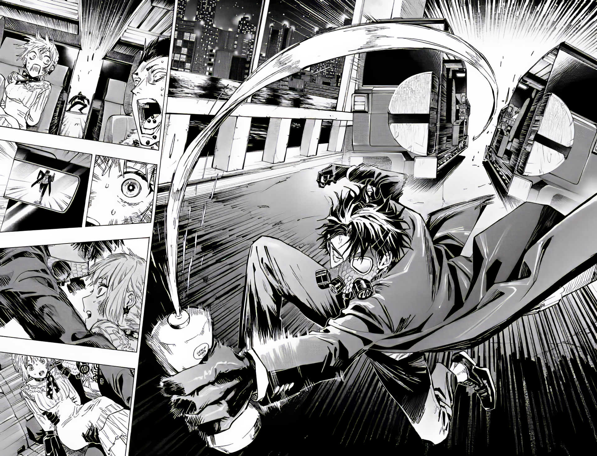 Dynamic HD desktop wallpaper featuring an intense scene from the anime MarriageToxin, vividly capturing the distinctive art style of manga.