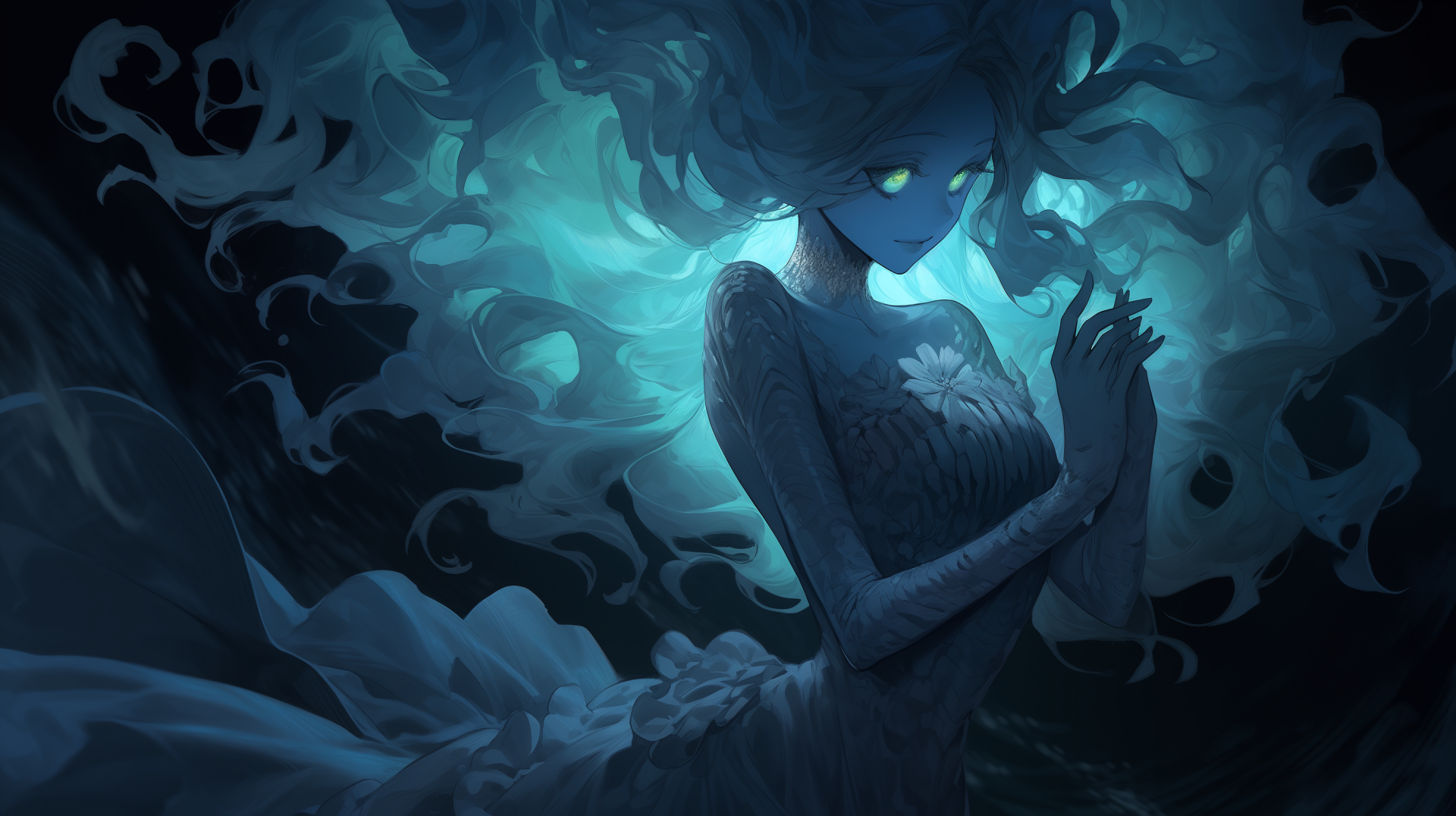 Download Aquamarine Color Dark Style AI Art HD Wallpaper