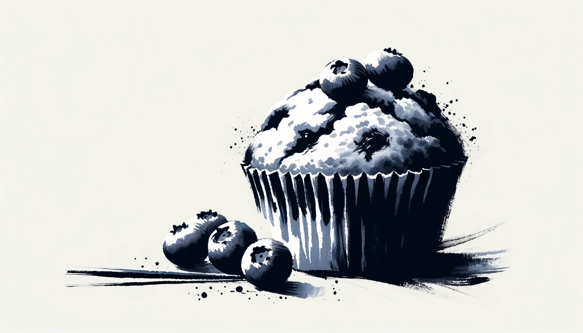 A beautifully illustrated blueberry muffin sits prominently, surrounded by fresh blueberries, creating a visually appealing HD desktop wallpaper and background.
