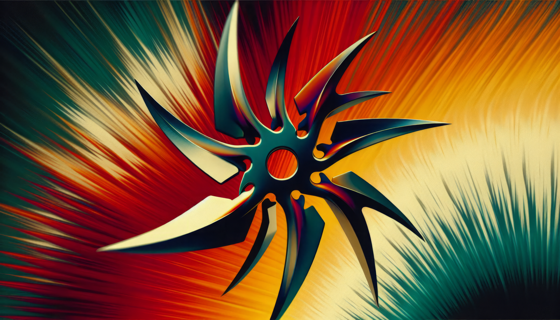 HD desktop wallpaper featuring a sharp shuriken with a dynamic red and orange burst background