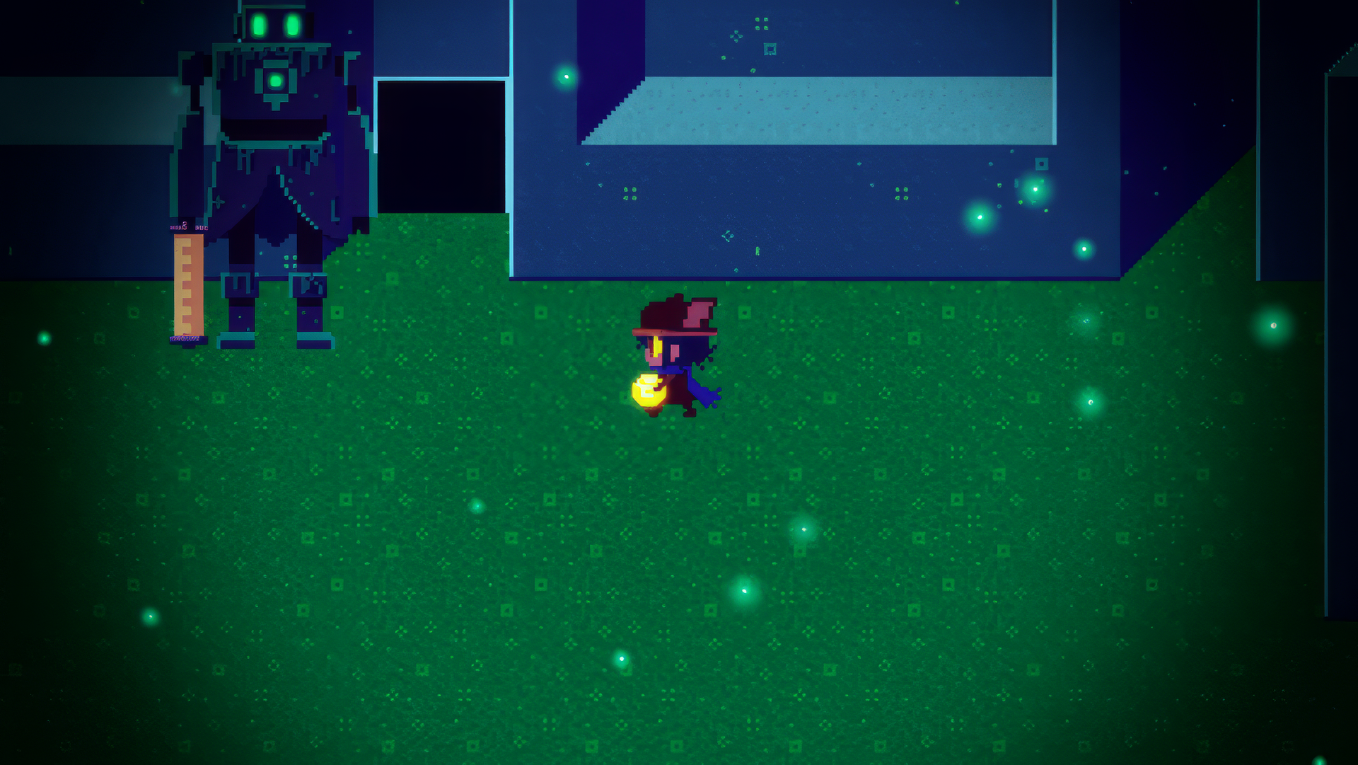 HD wallpaper of OneShot game scene with main character holding a glowing object in a mystical green environment.