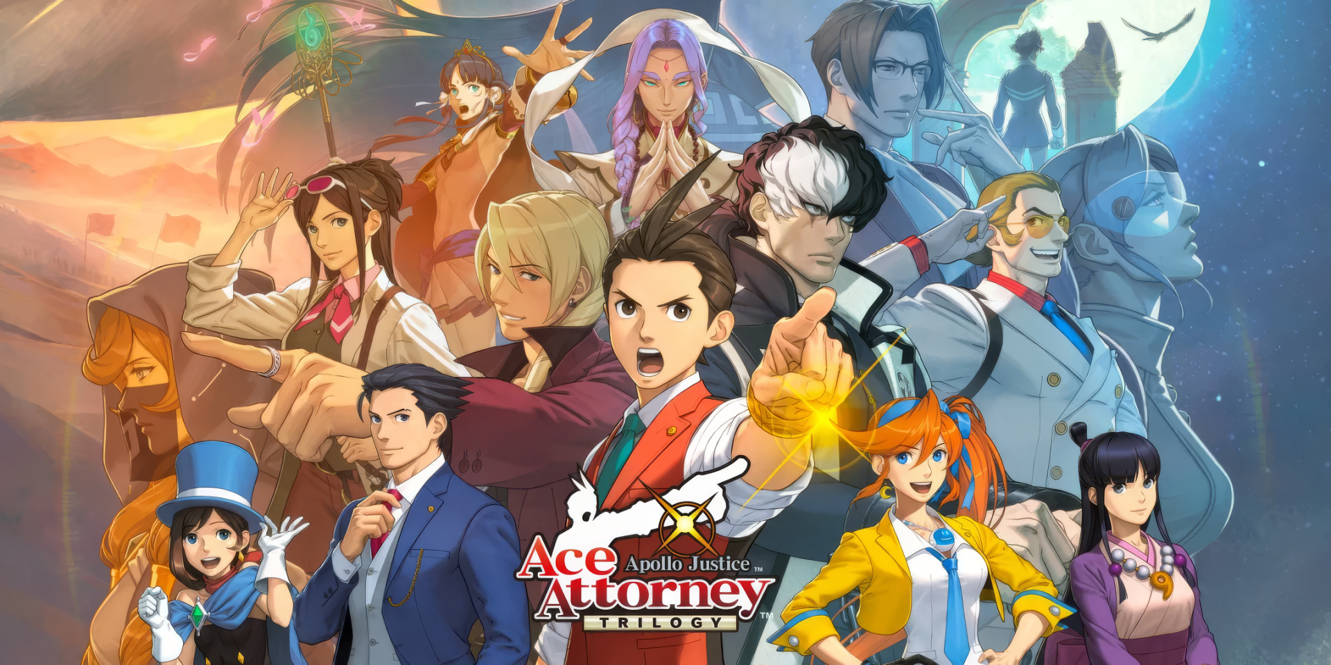 HD desktop wallpaper featuring characters from the Apollo Justice: Ace Attorney Trilogy video game.
