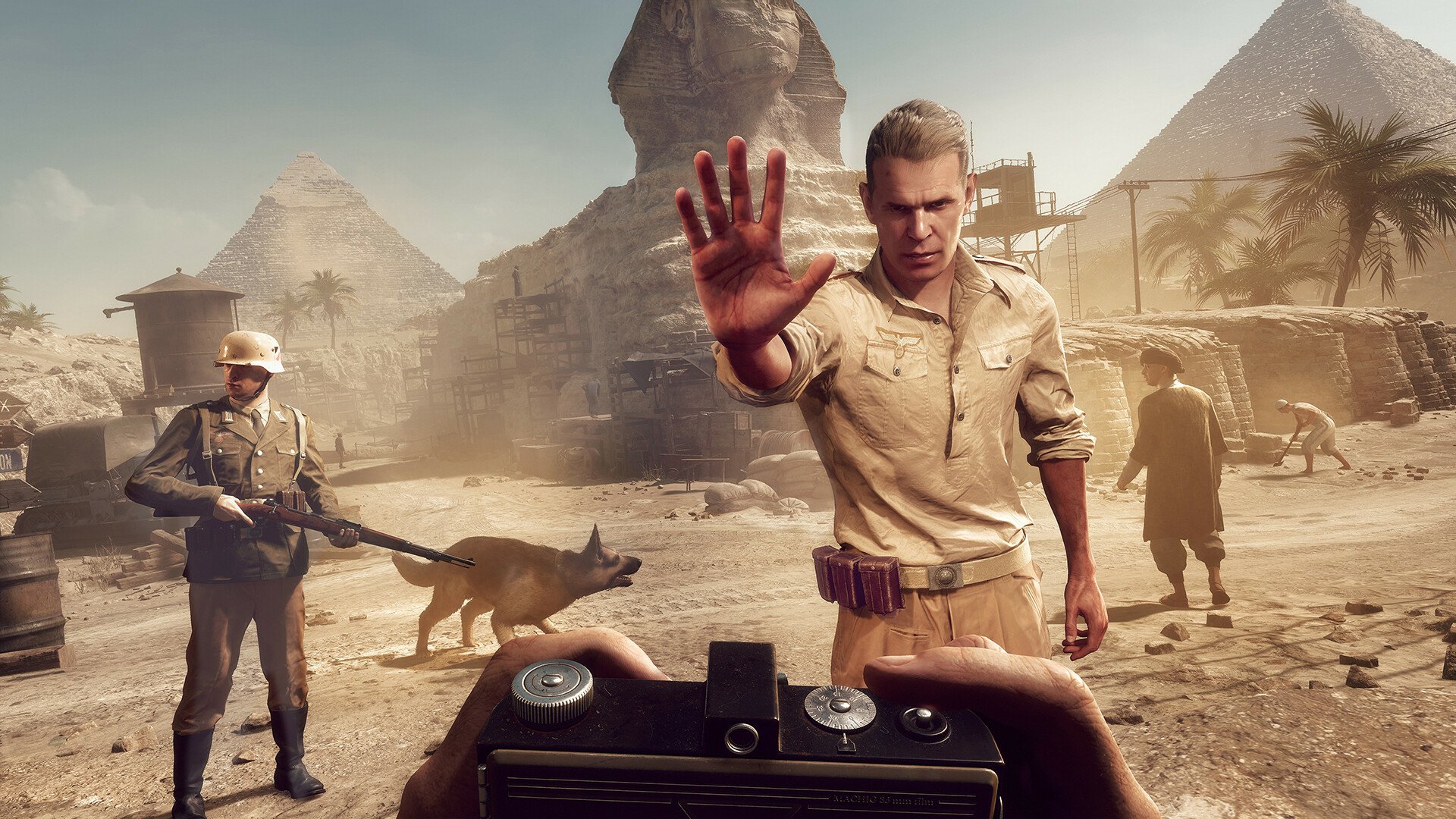 Indiana Jones and the Great Circle action-packed video game wallpaper featuring adventurous scene with iconic characters in Egyptian backdrop.