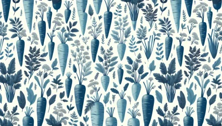 HD desktop wallpaper featuring a pattern of illustrated carrots and plants in blue tones.