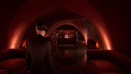 A captivating HD desktop wallpaper from *Vampire: The Masquerade - Swansong*, featuring a dimly lit bar scene with elegant seating and characters in a mysterious setting.