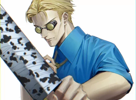 HD PC desktop wallpaper featuring Kento Nanami from the anime Jujutsu Kaisen, depicted with his signature glasses and patterned tie.