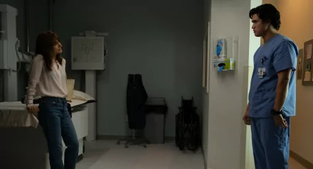 HD desktop wallpaper featuring two people in a medical setting, tagged with May December theme, suitable as a background.