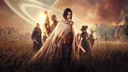 HD wallpaper featuring characters from the movie Rebel Moon standing heroically in a sci-fi landscape for desktop background.