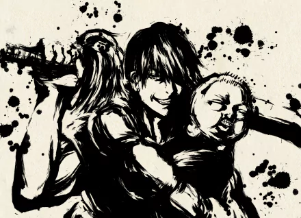 4K Ultra HD anime wallpaper featuring Toji Fushiguro from Jujutsu Kaisen in dynamic black ink art style with splattered background.