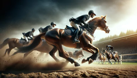 Equestrian show jumping in action, dynamic HD desktop wallpaper and background.