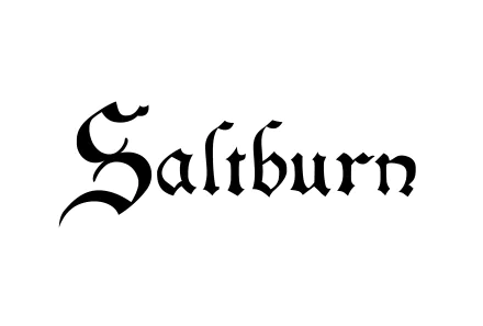 HD desktop wallpaper featuring the stylish title logo of the movie 'Saltburn' from 2023.