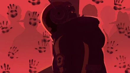 HD PC desktop wallpaper of Lilith from One Piece: dark silhouetted figure against a red backdrop patterned with eerie handprints.