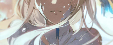 HD PC desktop wallpaper featuring Guizhong from Genshin Impact, showcasing a close-up of her serene face and flowing hair with water droplets.