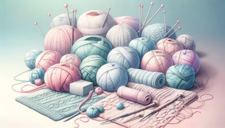 HD desktop wallpaper featuring a colorful assortment of knitting yarns and needles neatly arranged with a completed knitted piece, capturing the essence of the knitting craft.