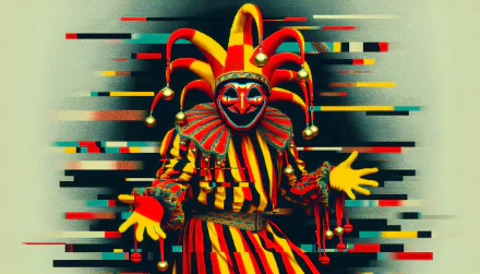 Colorful jester with glitch effect HD desktop wallpaper and background.