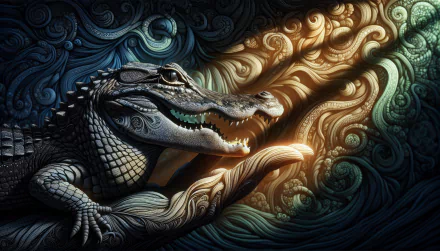 HD Desktop Wallpaper featuring artistic illustration of an alligator with ornate background patterns.