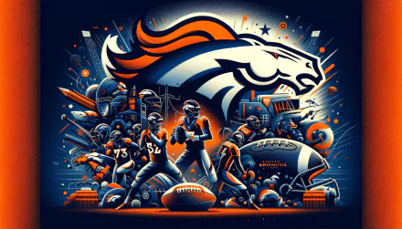 HD Denver Broncos NFL Super Bowl themed desktop wallpaper showcasing team mascot and football players in dynamic artwork.