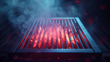Hot glowing charcoal grill with smoke for BBQ wallpaper in HD