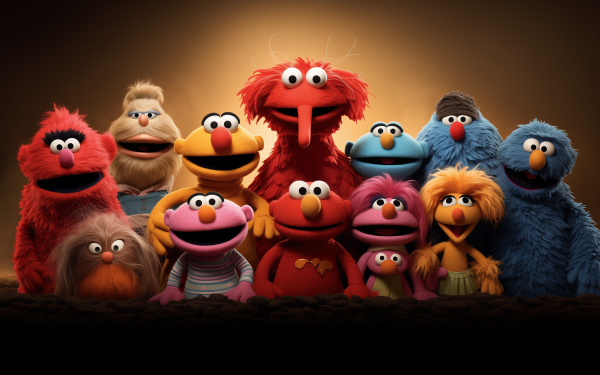 HD wallpaper featuring colorful Sesame Street characters grouped together for a cheerful desktop background.