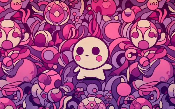HD desktop wallpaper featuring a cute character surrounded by an intricate pink and purple floral design for a whimsical background.