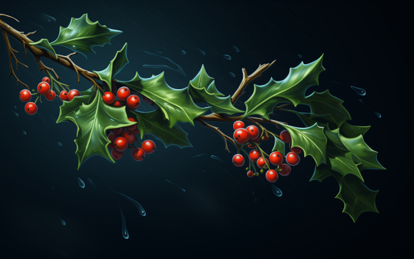 HD wallpaper of vibrant mistletoe with red berries and green leaves, perfect for Christmas desktop background.