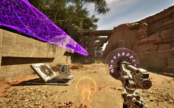 HD desktop wallpaper featuring a scene from The Talos Principle 2 video game with puzzle elements and futuristic technology.