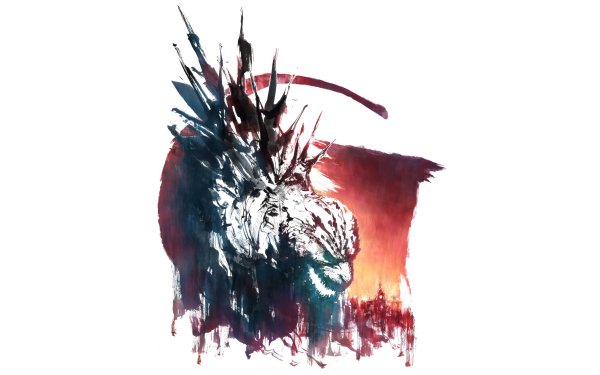 Abstract artistic representation of Godzilla as a desktop wallpaper, titled 'Godzilla Minus One' in high definition.