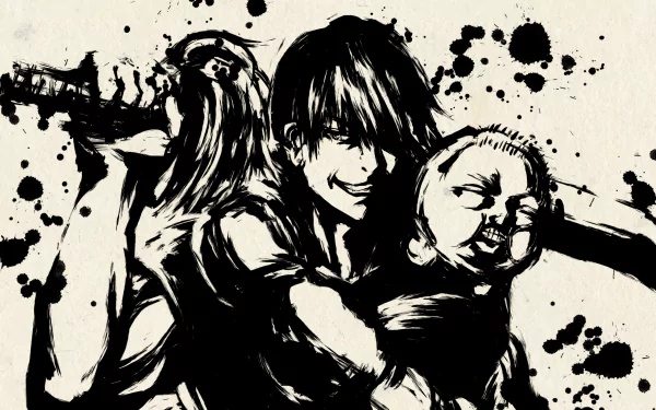 4K Ultra HD anime wallpaper featuring Toji Fushiguro from Jujutsu Kaisen in dynamic black ink art style with splattered background.