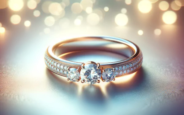 HD desktop wallpaper featuring a close-up of an elegant wedding ring with sparkling diamonds and soft bokeh lights in the background.