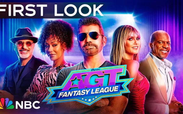 America's Got Talent HD wallpaper featuring show judges and the 'First Look' text with vibrant color background.