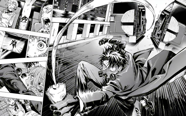 Dynamic HD desktop wallpaper featuring an intense scene from the anime MarriageToxin, vividly capturing the distinctive art style of manga.