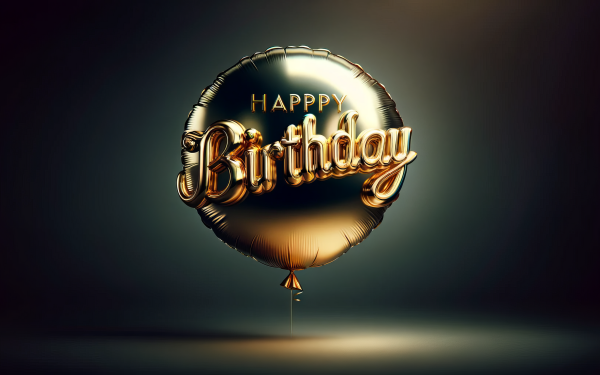 Elegant gold Happy Birthday balloon HD wallpaper for desktop background.