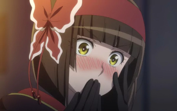 Anime character Mio from Tsukimichi -Moonlit Fantasy- with a surprised expression, HD desktop wallpaper and background.