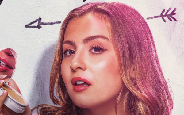 HD desktop wallpaper featuring a promotional image for Mean Girls (2024) with a stylized portrait of a character showcasing pink highlights in her hair and trendy makeup.