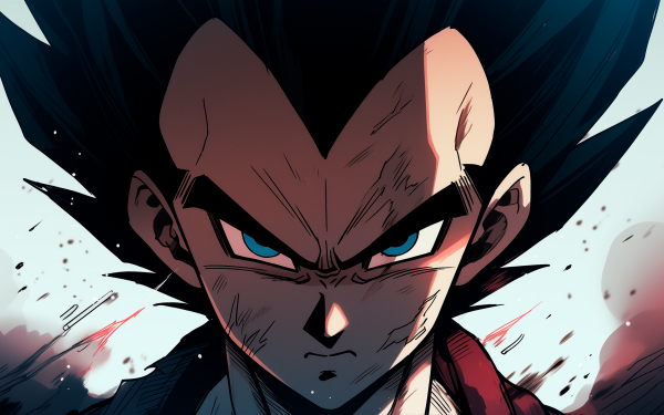 HD Wallpaper of Vegeta from Dragon Ball GT, showcasing an intense close-up illustration of the character's face with determined eyes, ideal for anime desktop backgrounds.