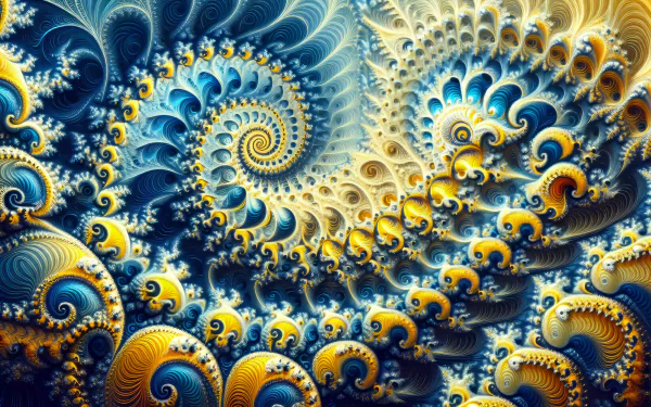HD Julia Set fractal wallpaper featuring intricate blue and gold spiral patterns for desktop background.