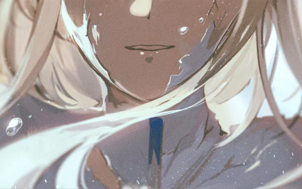 HD PC desktop wallpaper featuring Guizhong from Genshin Impact, showcasing a close-up of her serene face and flowing hair with water droplets.