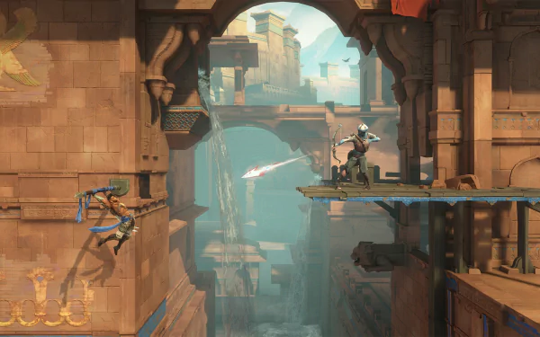 HD wallpaper of Prince of Persia: The Lost Crown video game, featuring action-packed platforming gameplay scene.