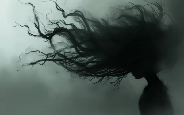 Ethereal silhouette with flowing hair in a dark aesthetic HD desktop wallpaper and background.