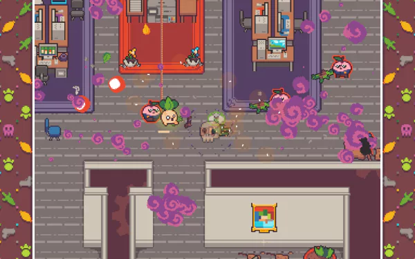 HD desktop wallpaper featuring a scene from the video game Turnip Boy Robs a Bank with colorful characters and vibrant game environment.