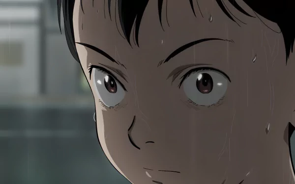 High-definition desktop wallpaper featuring a close-up of an animated character from the 2023 anime adaptation of Pluto, with a thoughtful expression in a dimly lit setting.