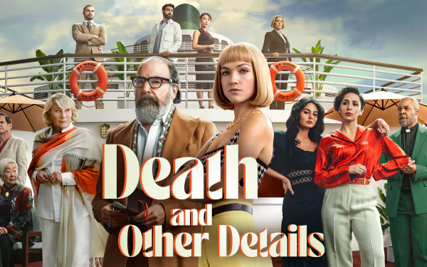 HD desktop wallpaper featuring characters from the TV show Death and Other Details posed on a boat deck.