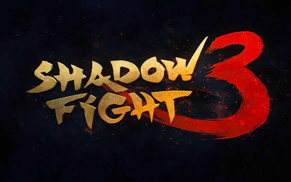 HD wallpaper of Shadow Fight 3 logo for desktop background with a dark theme.