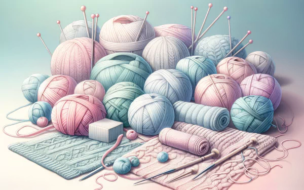 HD desktop wallpaper featuring a colorful assortment of knitting yarns and needles neatly arranged with a completed knitted piece, capturing the essence of the knitting craft.