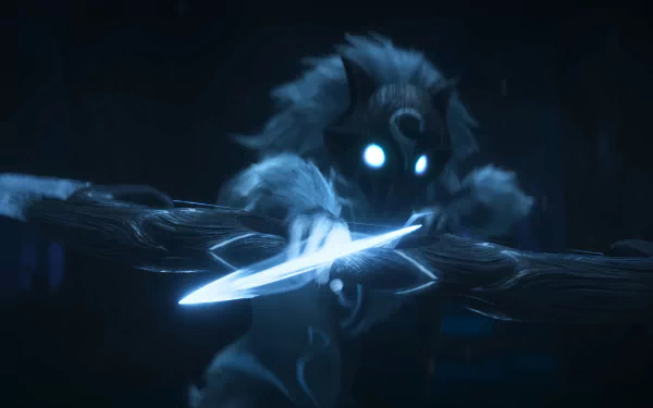 HD desktop wallpaper featuring Kindred from League of Legends, set in a dark, mystical backdrop.