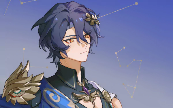 HD desktop wallpaper featuring Dr. Ratio, a character from Honkai: Star Rail, with a constellation background for gaming enthusiasts.